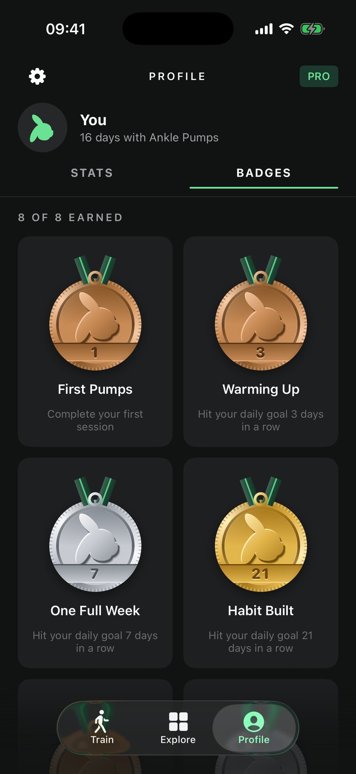 Profile tab showing earned medals