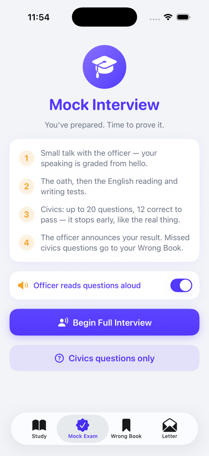Mock interview briefing screen